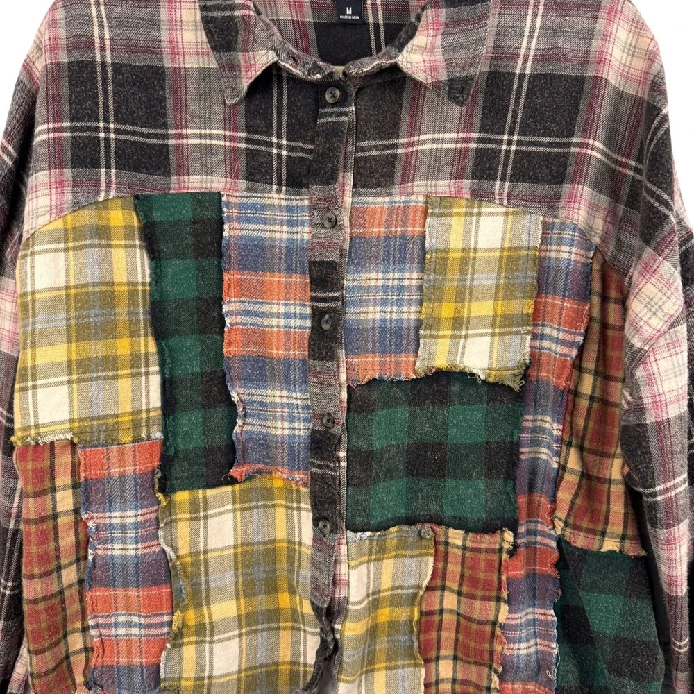 BDG Urban Outfitters Patchwork Plaid Flannel Button‎ Down Shirt Medium Festival - Picture 5 of 12